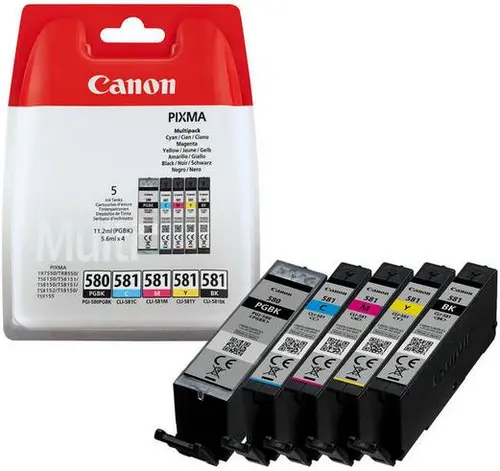 5 Cartucce Canon ORIGINALI (1x PGI-580 Nero + 1x CLI-581 nero photo, ciano, magenta, giallo).